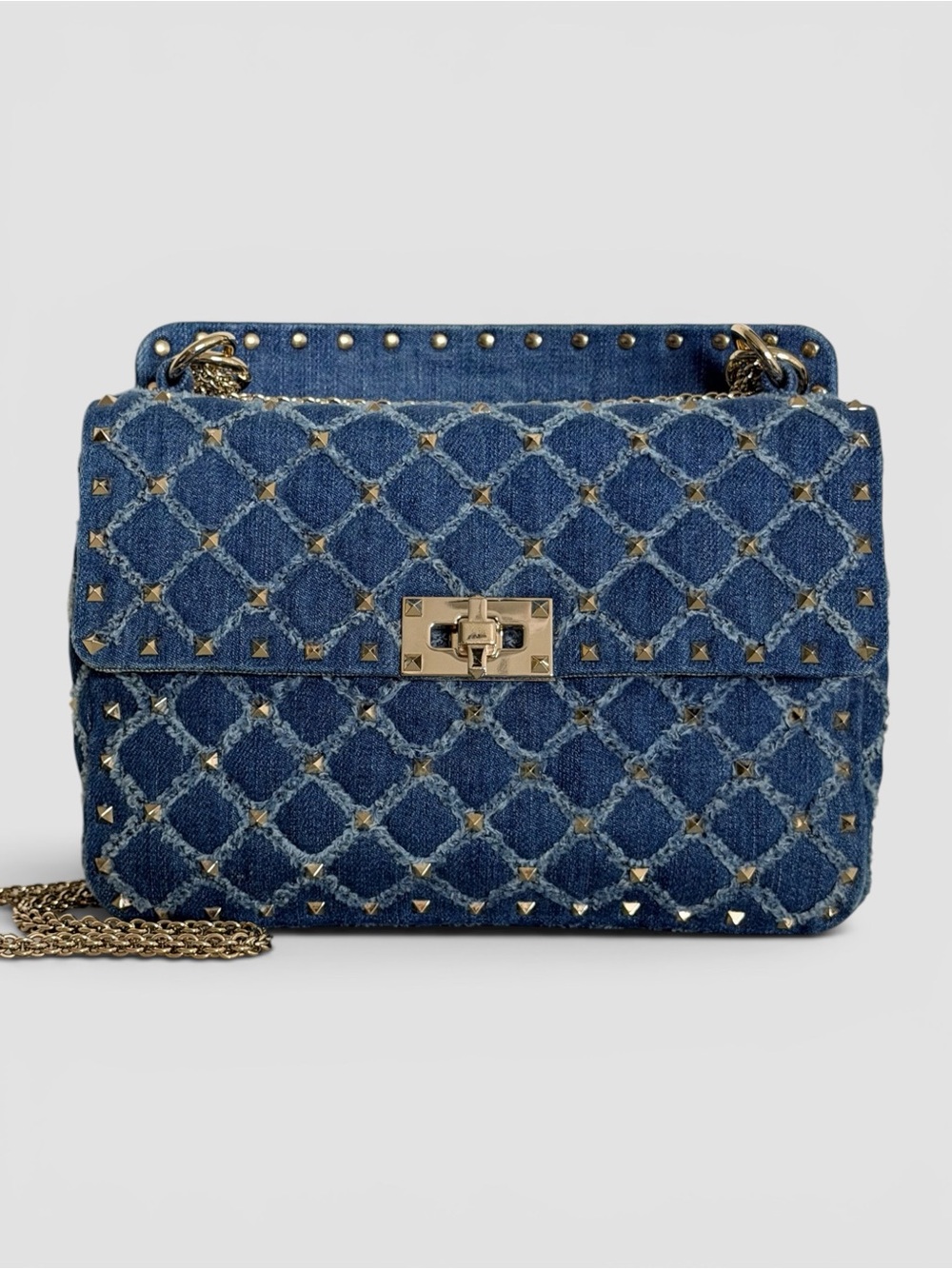 Valentino Garavani Denim Rockstud Spike Shoulder Bag